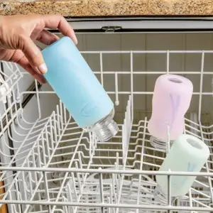 Protectie din silicon pentru biberon din sticla cu Gat Larg 270 ml., Albastra 2