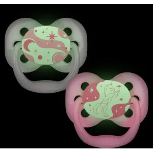 Suzeta silicon "Advantage" cu capac, nivel 1 (0-6 luni),culori fosforescente ptr.fetite (2 pack) 2