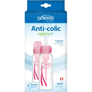 Pachet Biberoane din plastic, Anti-Colici cu Gat Ingust "Options Plus" de 250 ml. (2-Pack) Roz 2