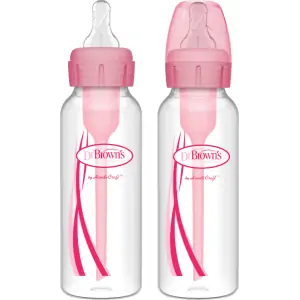 Pachet Biberoane din plastic, Anti-Colici cu Gat Ingust "Options Plus" de 250 ml. (2-Pack) Roz