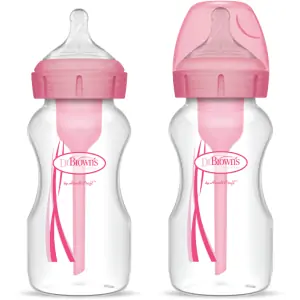 Pachet Biberoane din plastic, Anti-Colici Gat Larg "Options Plus" 270 ml. Roz (2-Pack)