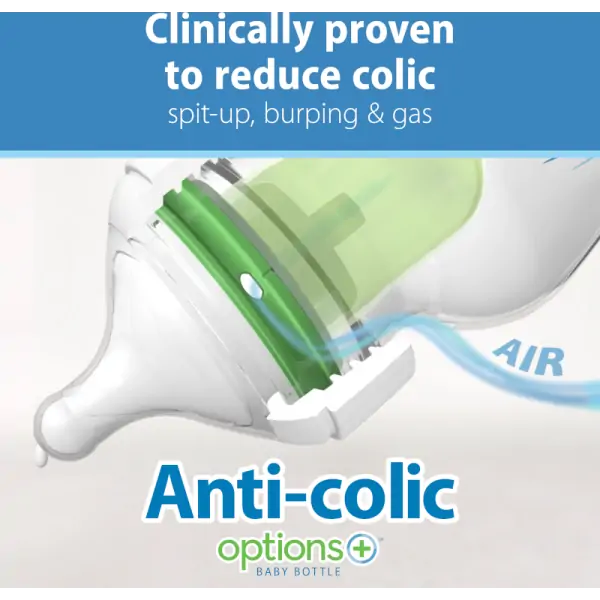 Pachet Biberoane din plastic, Anti-Colici Gat Larg "Options Plus" 270 ml. Albastru (2-Pack)